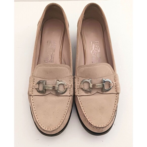 Salvatore Ferragamo Tan Suede Loafers Silver Gancini Trim US 9.5B Made in Italy - Picture 2 of 16
